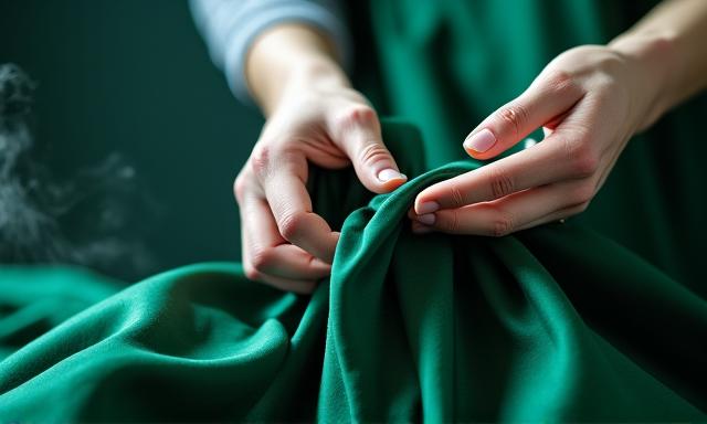 Dettaglio di un abito in seta trattato professionalmente